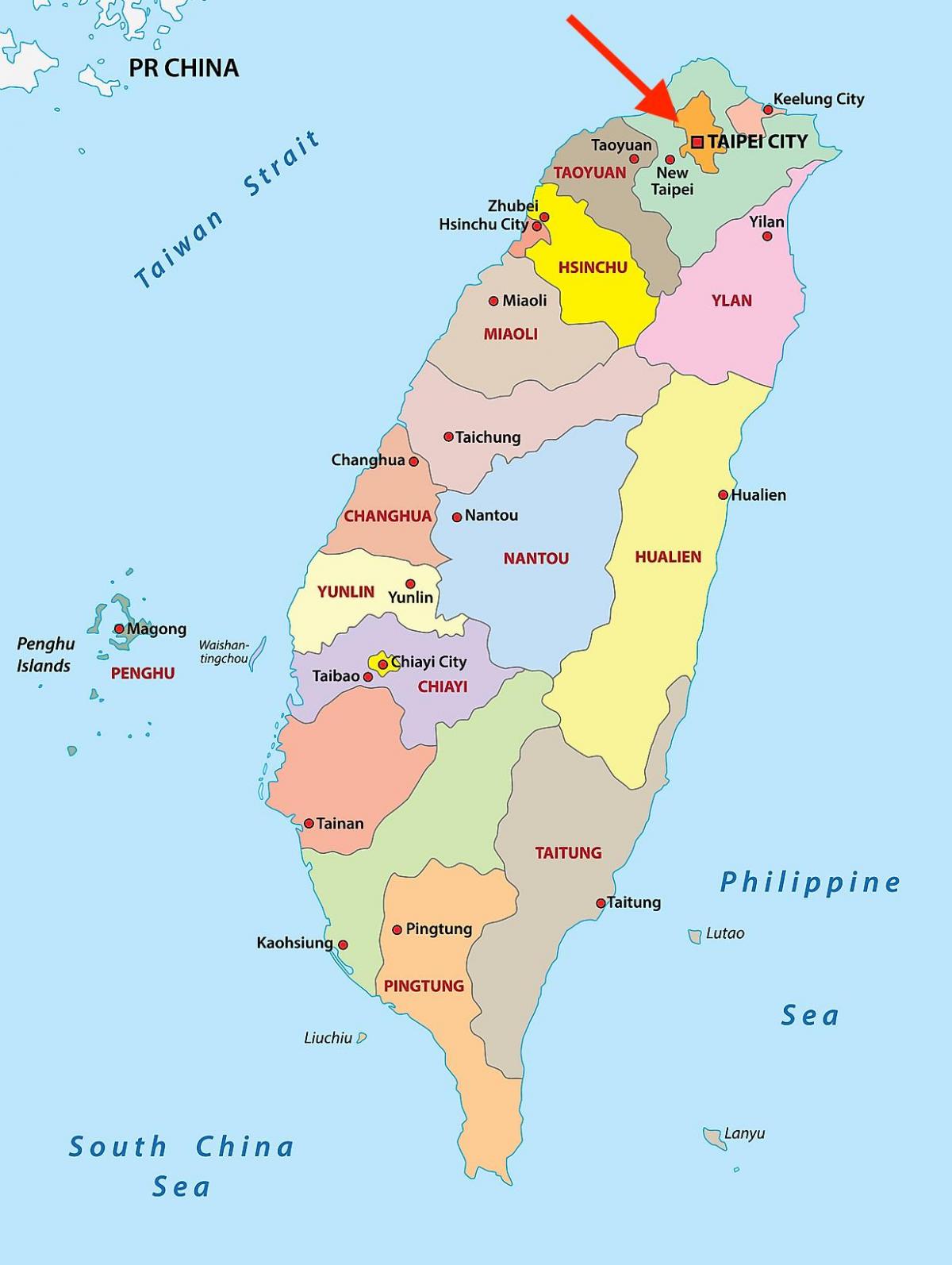 Taipé no mapa de Taiwan